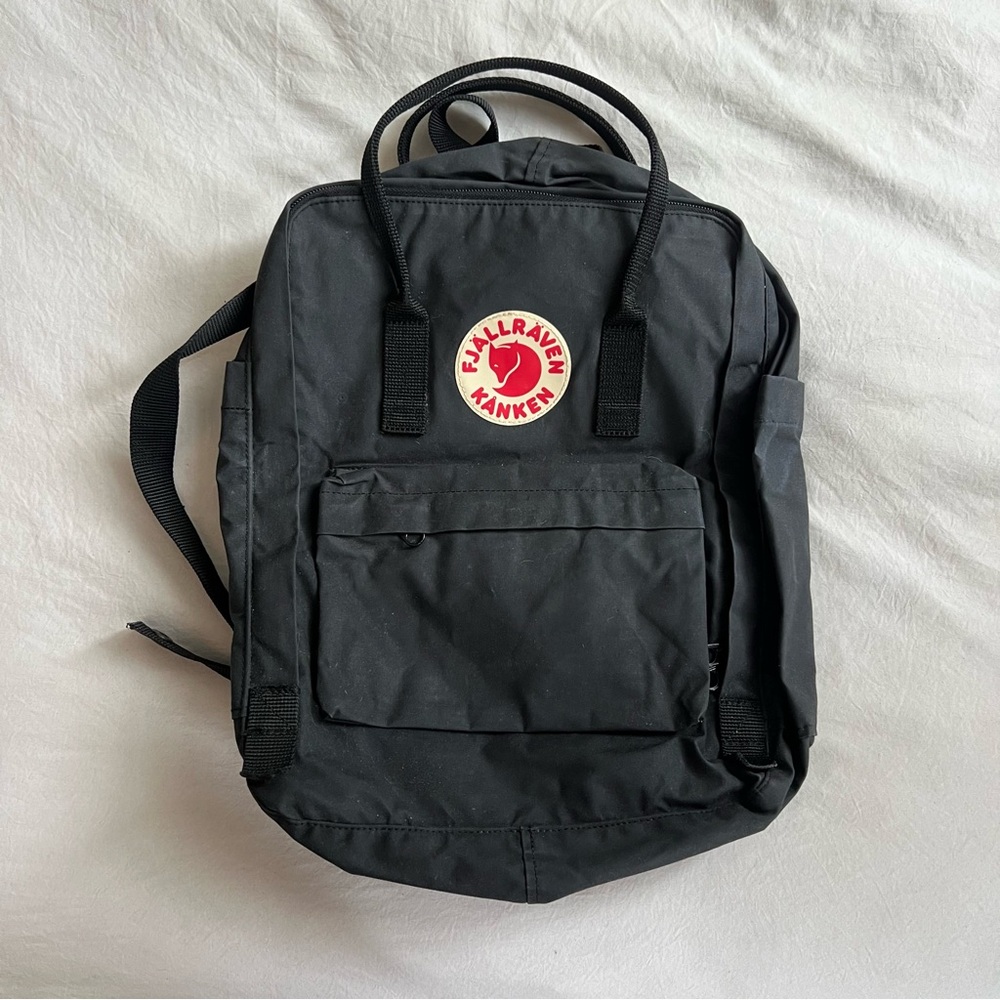 Fjallraven Kanken Mini Backpack in Black with Red Logo